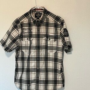 Harley-Davidson Black & White Plaid Short Sleeve Button Down Shirt